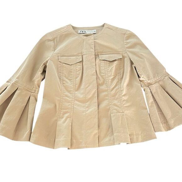 Zara Cropped Bell Sleeve Khaki Jacket - Picture 3 of 9